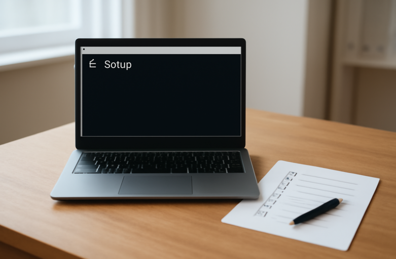 Laptop menampilkan Command Prompt untuk menjalankan perintah instalasi Office